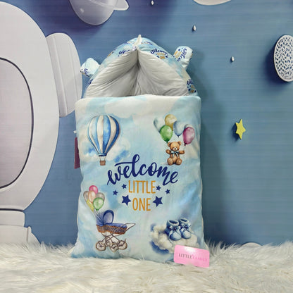 Premium 7-Piece Velvet Baby Bedding Set | "Welcome Little One" Edition - Blue