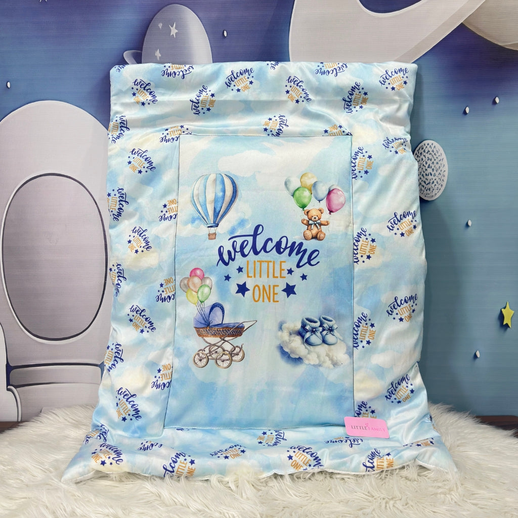 Premium 7-Piece Velvet Baby Bedding Set | "Welcome Little One" Edition - Blue
