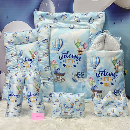 Premium 7-Piece Velvet Baby Bedding Set | "Welcome Little One" Edition - Blue