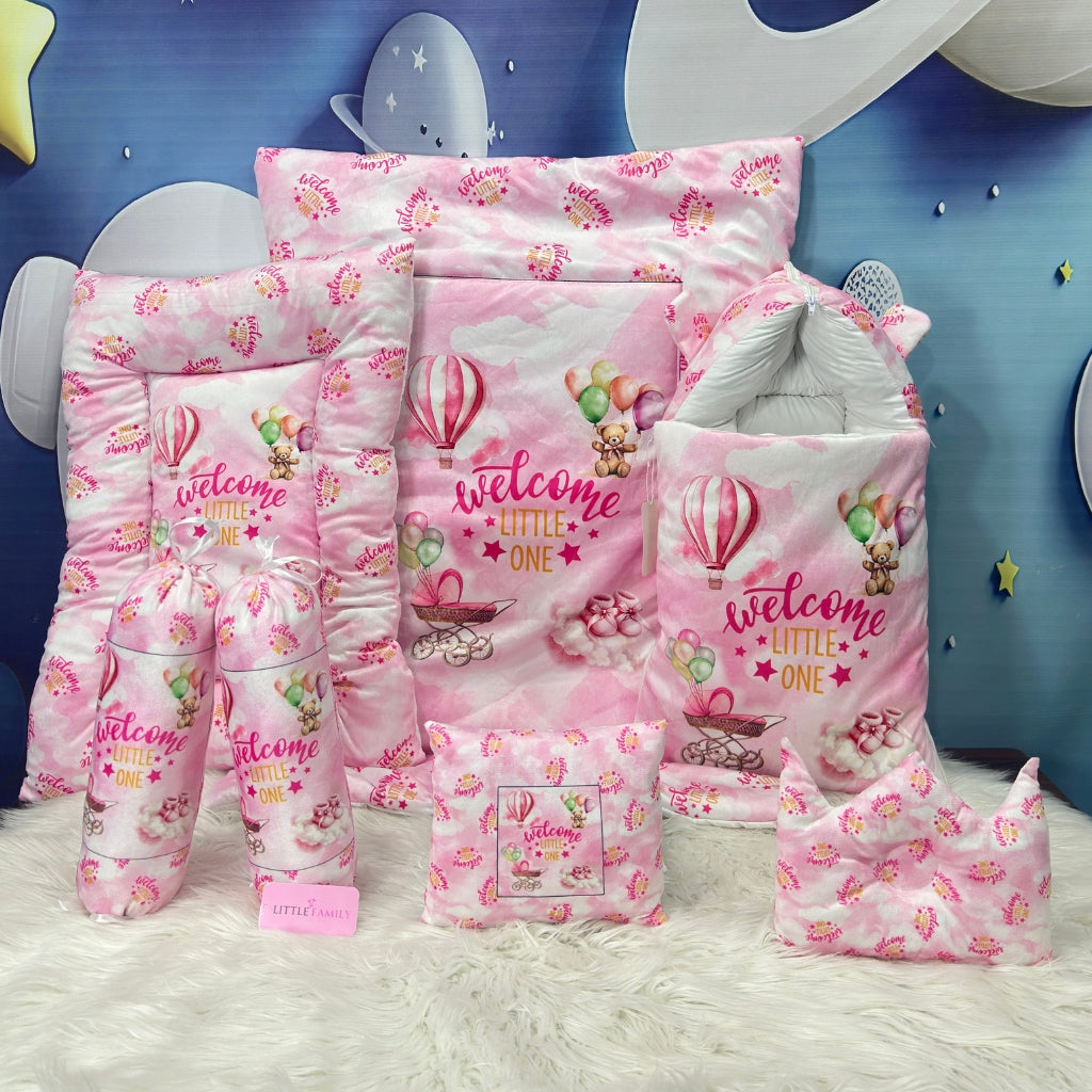 Premium 7-Piece Velvet Baby Bedding Set | "Welcome Little One" Edition - Pink
