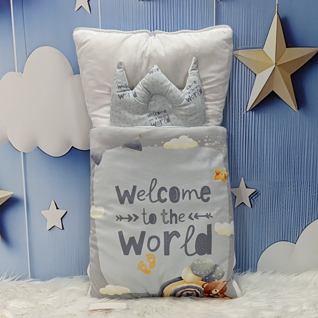 Soft Poly Cotton Newborn Carry Nest – Grey | “Welcome to the World” Edition