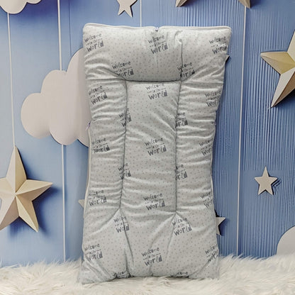 Soft Poly Cotton Newborn Carry Nest – Grey | “Welcome to the World” Edition