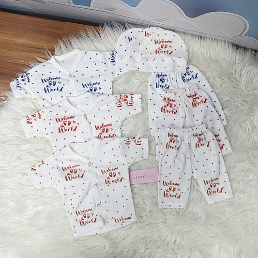 Premium Newborn “Welcome to the World” 3-Piece Outfit Set (Pack of 3)