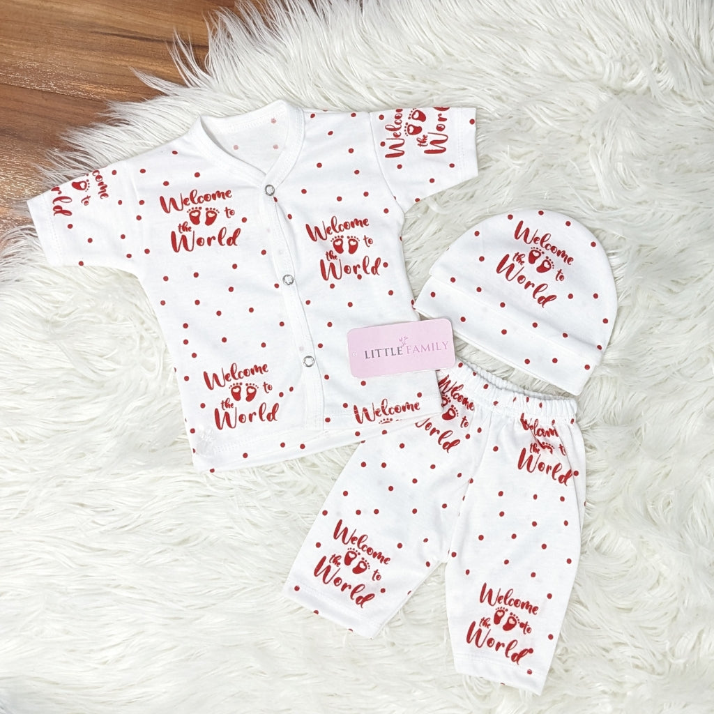 Premium Newborn “Welcome to the World” 3-Piece Outfit Set (Pack of 3)