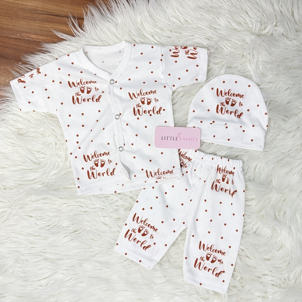 Premium Newborn “Welcome to the World” 3-Piece Outfit Set (Pack of 3)