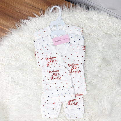 Premium Newborn “Welcome to the World” 3-Piece Outfit Set (Pack of 3)