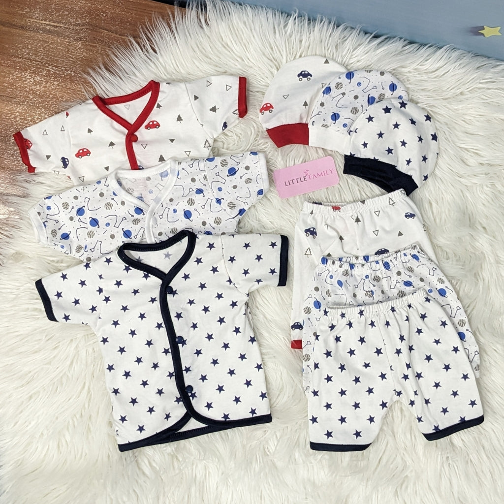 Newborn 3-Piece Cotton Outfit Set (Half) – Pack of 3