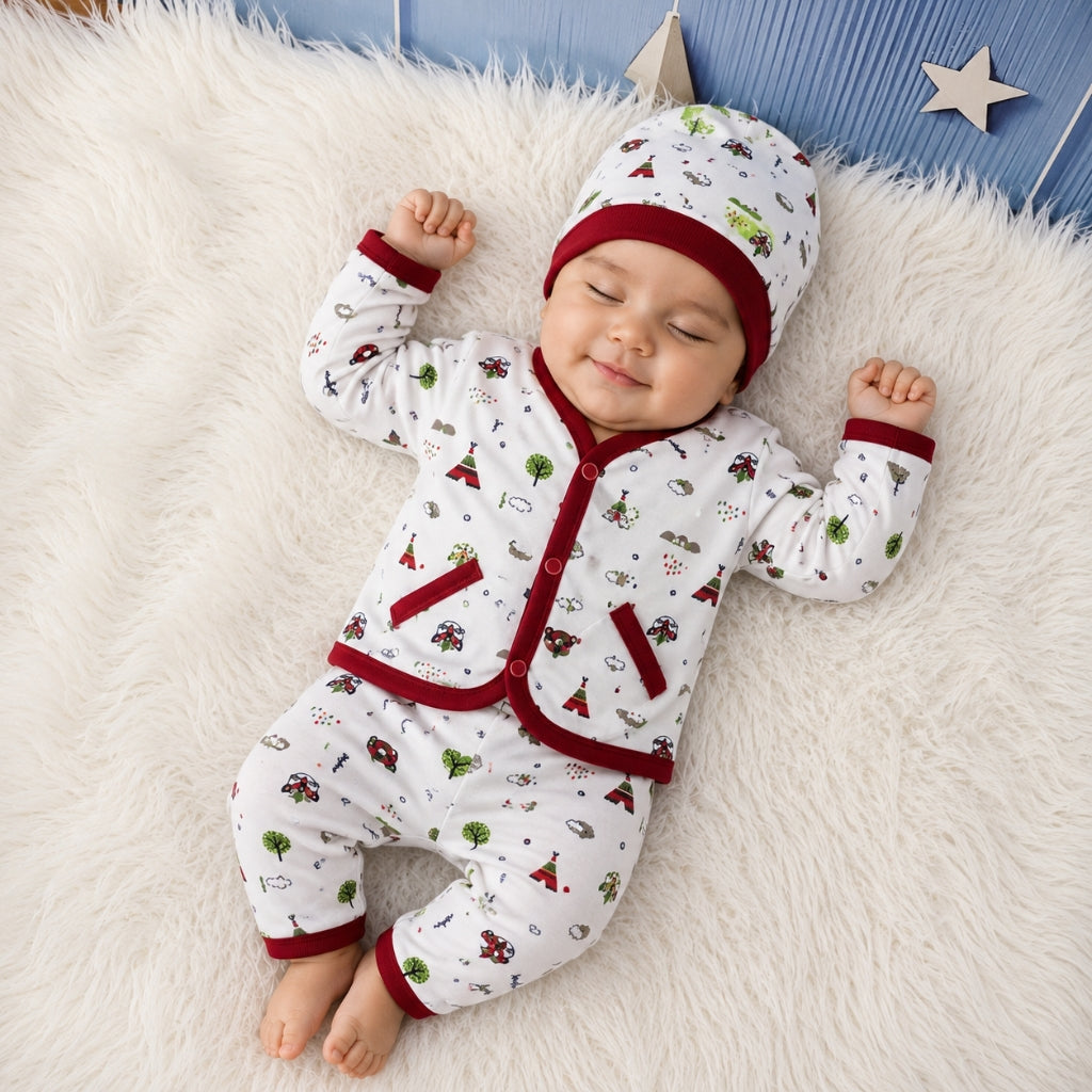 Newborn 3-Piece Cotton Outfit - Red Kitty