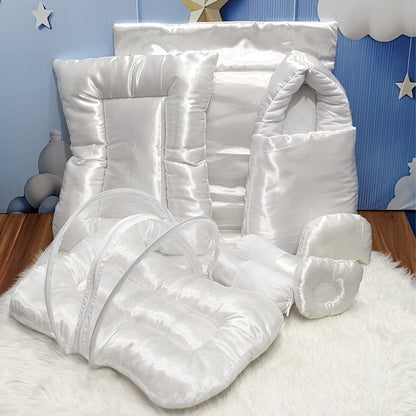 Premium Silk Baby Bedding Set - 8 Pieces (White)