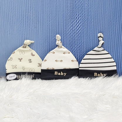 Wonderland Baby 3-Piece Hat Set - Black Alphabets