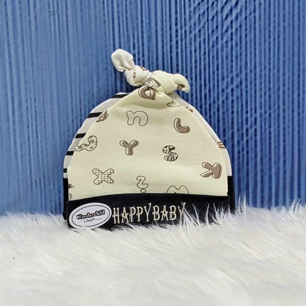 Wonderland Baby 3-Piece Hat Set - Black Alphabets
