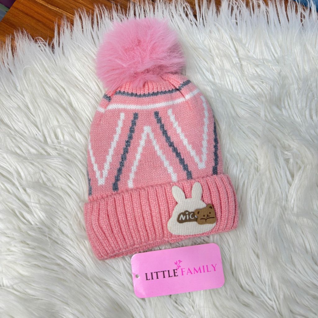 Baby Woolen Winter Cap - Nice Bear (Pink)