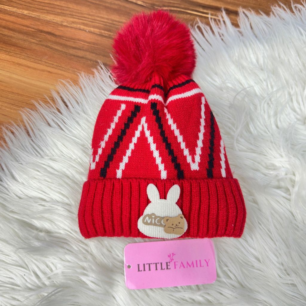 Baby Woolen Winter Cap - Nice Bear (Red)