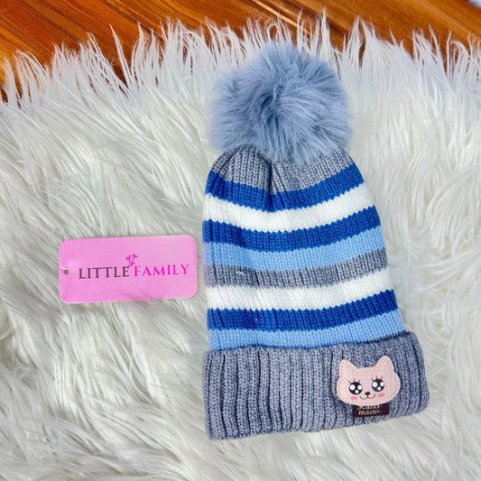 Kitty Theme Baby Woolen Winter Cap – Grey