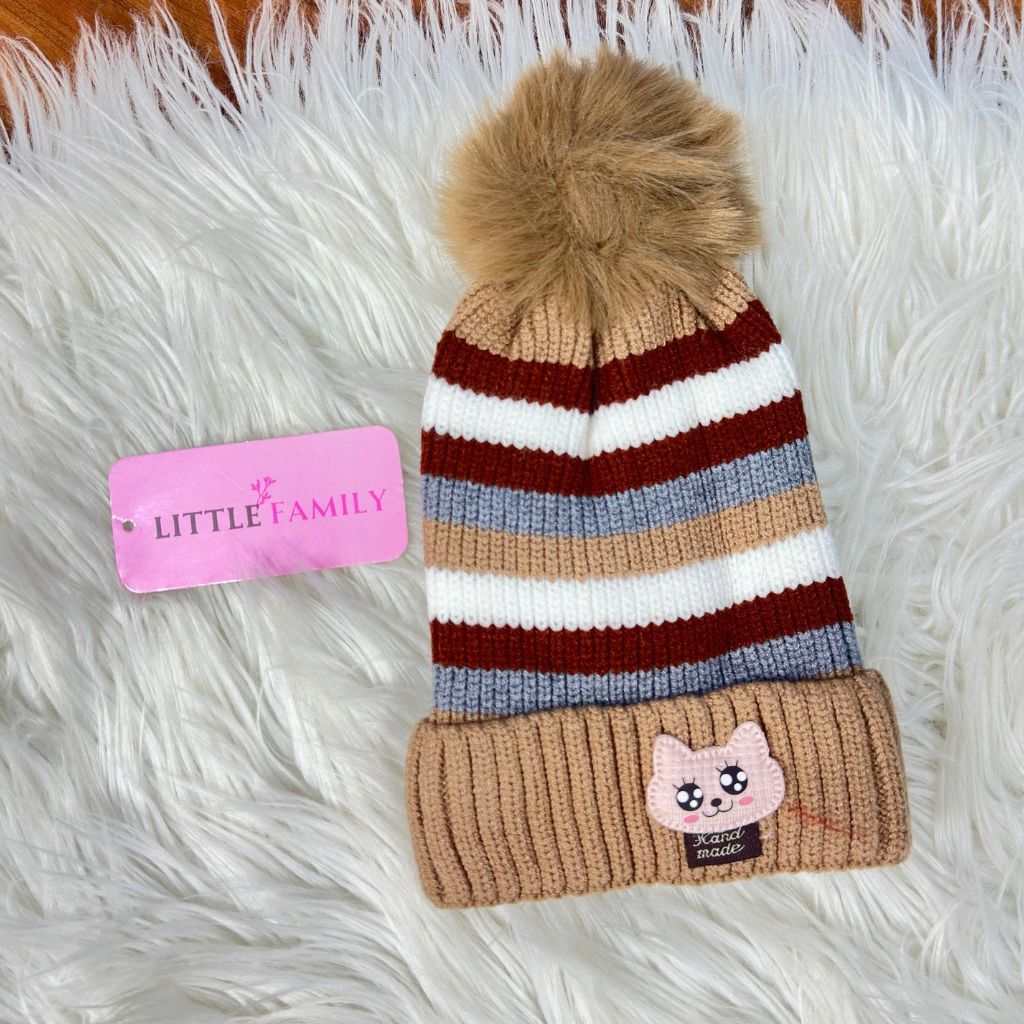 Kitty Theme Baby Woolen Winter Cap – Golden Brown