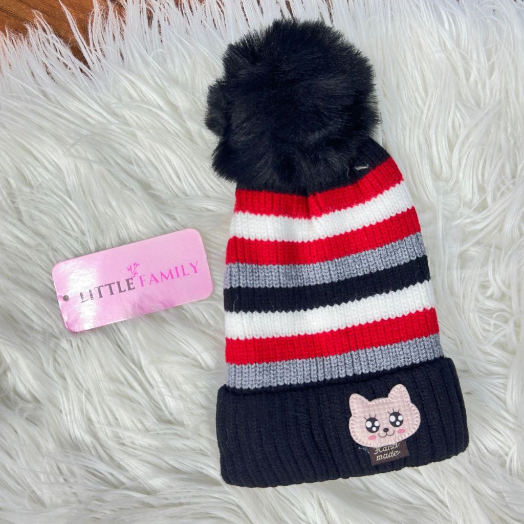 Kitty Theme Baby Woolen Winter Cap – Black
