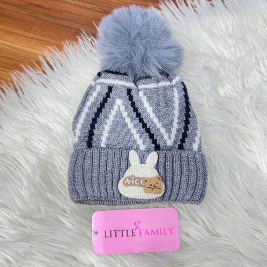 Baby Woolen Winter Cap - Nice Bear (Grey)