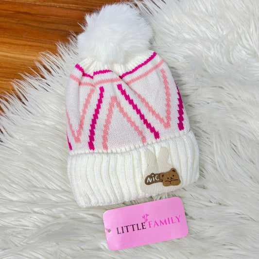 Baby Woolen Winter Cap - Nice Bear (White)