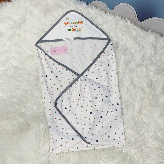 Premium Baby Hooded Wrapping Sheet | "Welcome To The World" (Grey)