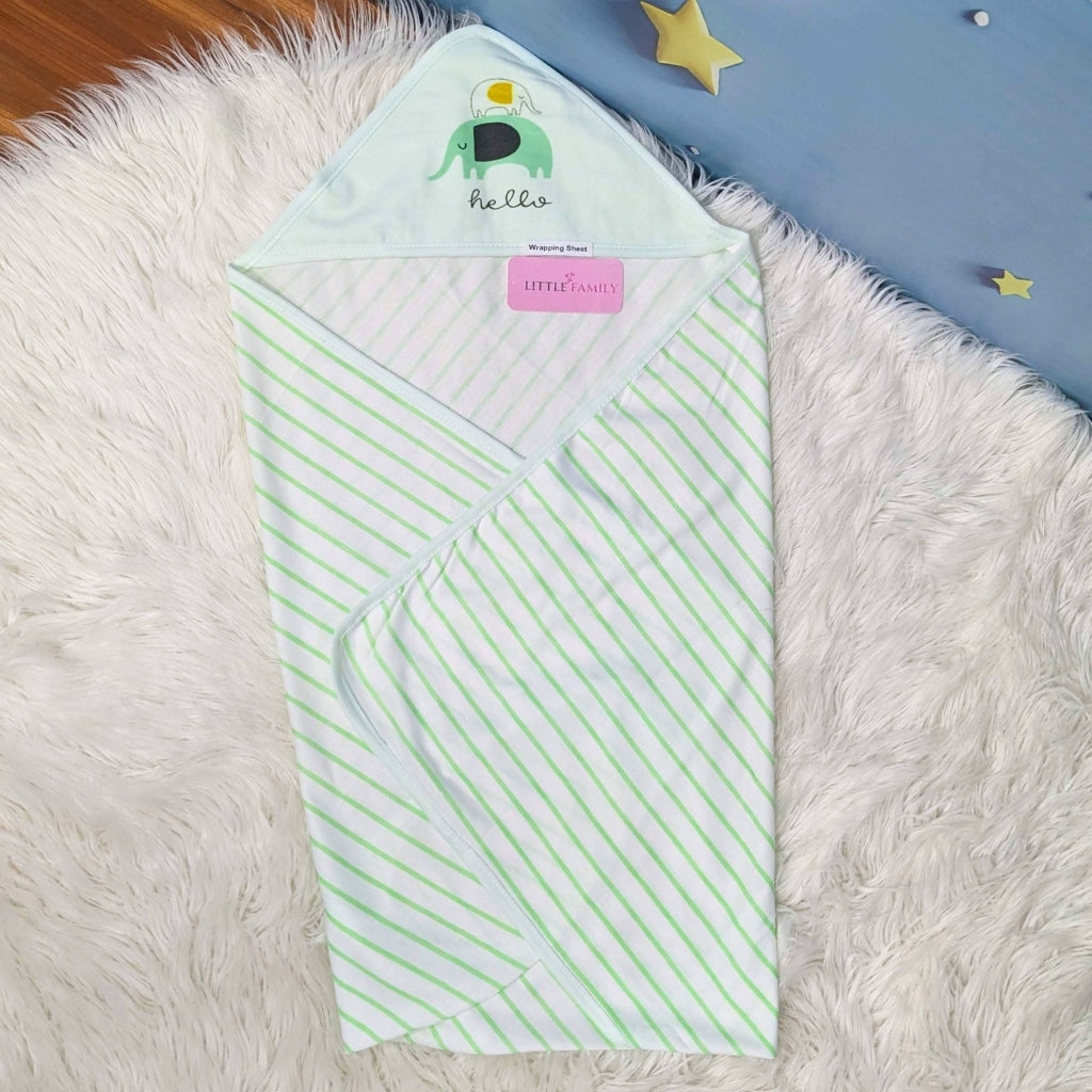 Premium Baby Hooded Wrapping Sheet | "Stripes" (Light Green)