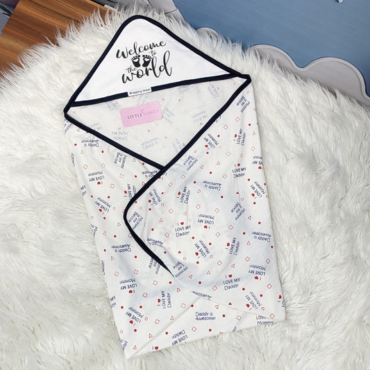 Premium Baby Hooded Wrapping Sheet | "Welcome To The World" (Navy Blue)