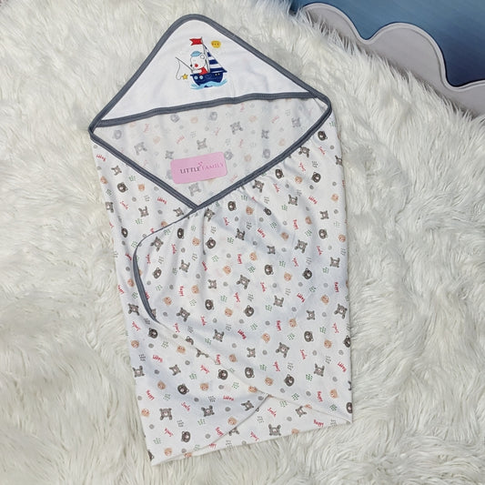 Premium Baby Hooded Wrapping Sheet | "Bear" (Grey)