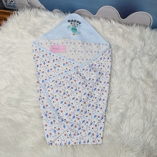 Premium Baby Hooded Wrapping Sheet | "Happy Adventure" (Sky Blue)