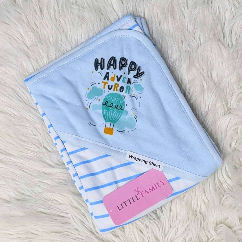 Premium Baby Hooded Wrapping Sheet | "Stripes" (Sky Blue)