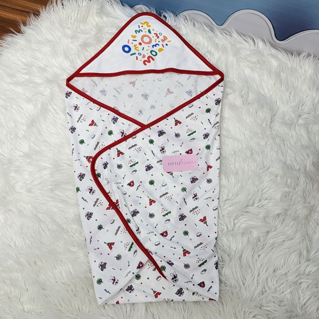 Premium Baby Hooded Wrapping Sheet | "Bunny" (Red)