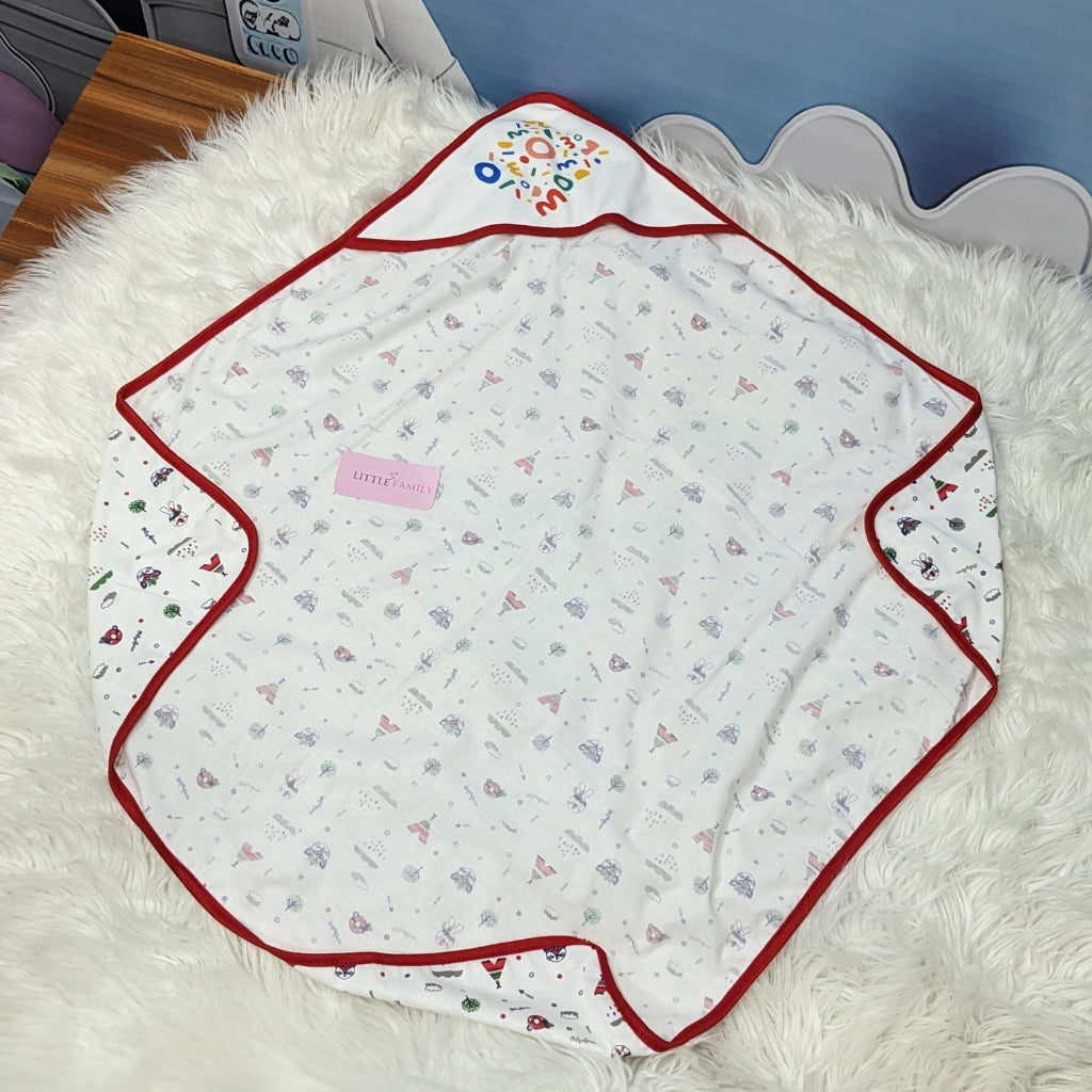 Premium Baby Hooded Wrapping Sheet | "Bunny" (Red)