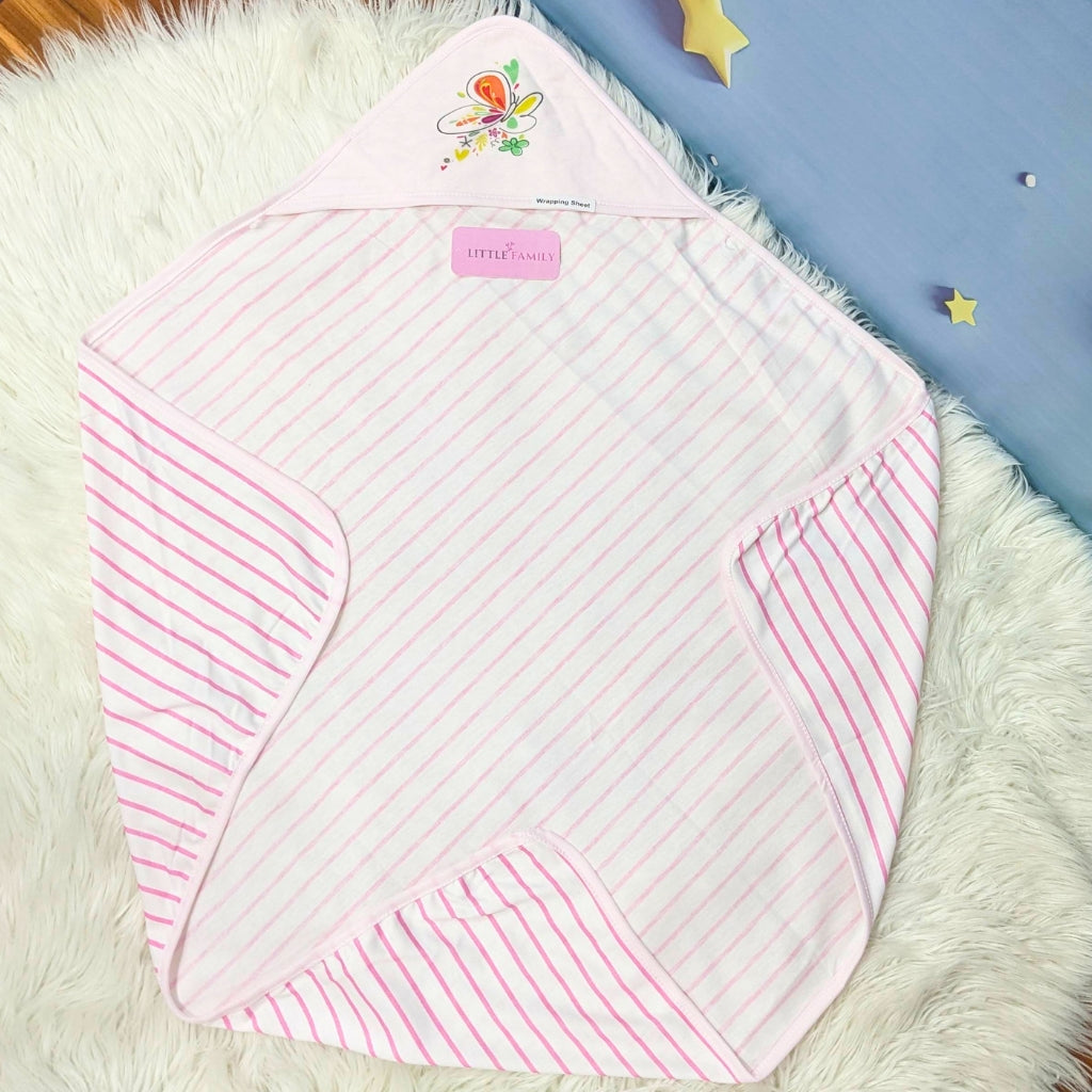 Premium Baby Hooded Wrapping Sheet | "Stripes" (Pink)