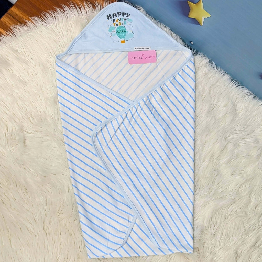 Premium Baby Hooded Wrapping Sheet | "Stripes" (Sky Blue)