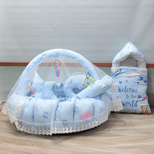 Premium 11-Piece Baby Bedding Set | "Welcome to the World" - (Sky Blue)