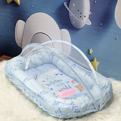 "Welcome to the World" Theme Baby Bedding Set -  9 Pieces | Sky Blue