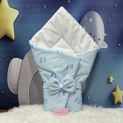 "Welcome to the World" Theme Baby Bedding Set -  9 Pieces | Sky Blue