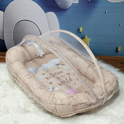 "Welcome to the World" Theme Baby Bedding Set -  9 Pieces | Brown