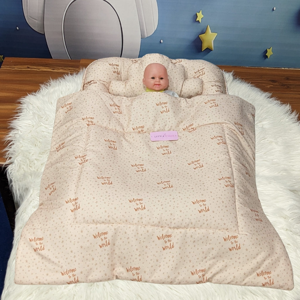 "Welcome to the World" Theme Baby Bedding Set -  9 Pieces | Brown