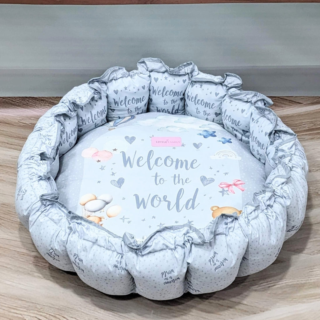 Premium 11-Piece Baby Bedding Set | "Welcome to the World" - (Soft Grey)