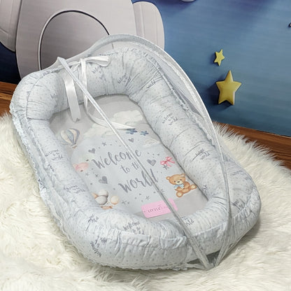 "Welcome to the World" Theme Baby Bedding Set -  9 Pieces | Grey