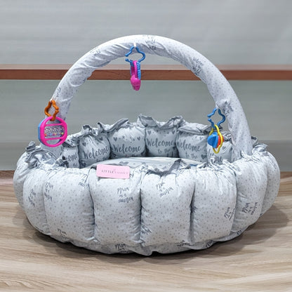 Premium 11-Piece Baby Bedding Set | "Welcome to the World" - (Soft Grey)