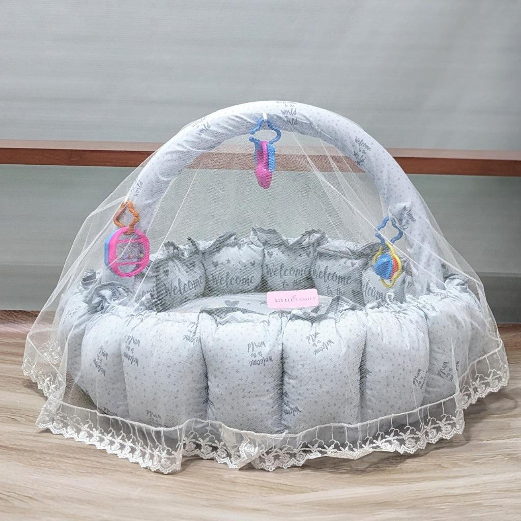 Premium 11-Piece Baby Bedding Set | "Welcome to the World" - (Soft Grey)