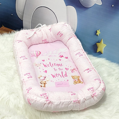 "Welcome to the World" Theme Baby Bedding Set -  9 Pieces | Pink