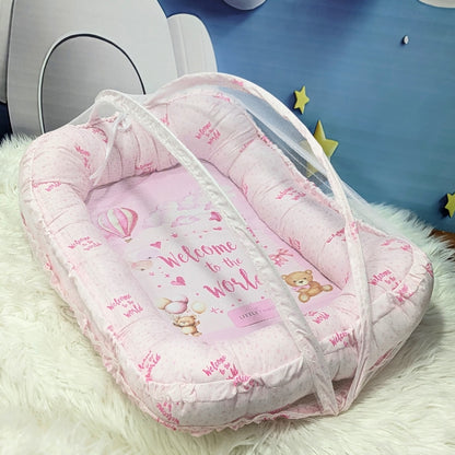 "Welcome to the World" Theme Baby Bedding Set -  9 Pieces | Pink