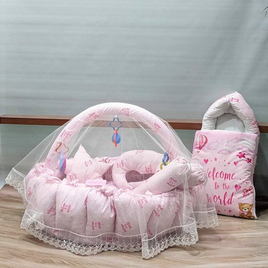 Premium 11-Piece Baby Bedding Set | "Welcome to the World" - (Pink)